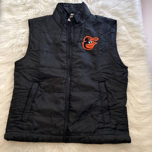 the elevin group black baltimore orioles puffy vest size medium